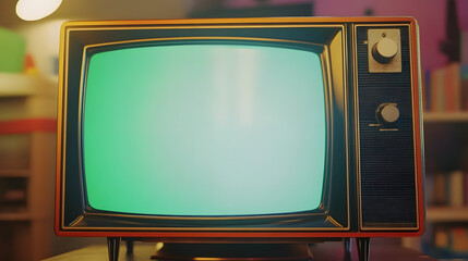 Close up of classic television screen with blank space media and entertainment theme