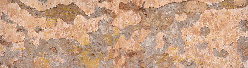 Alte Panorama Wand mit teils abgefallenem braunen Putz - Vintage Architektur in Fuerteventura, Kanarische Inseln