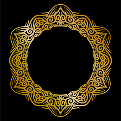 Premium round gold ornament vector illustration, gold invitation decoration. gold mandala ornament.