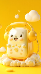 Obraz premium 3d cute yellow retro telephone on table