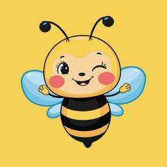 Cute Bee Flying Cartoon Vector Icon Illustration