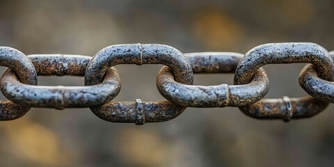 Fototapeta premium Close-up of a Rusty Metal Chain Link, Abstract Texture, Industrial Background