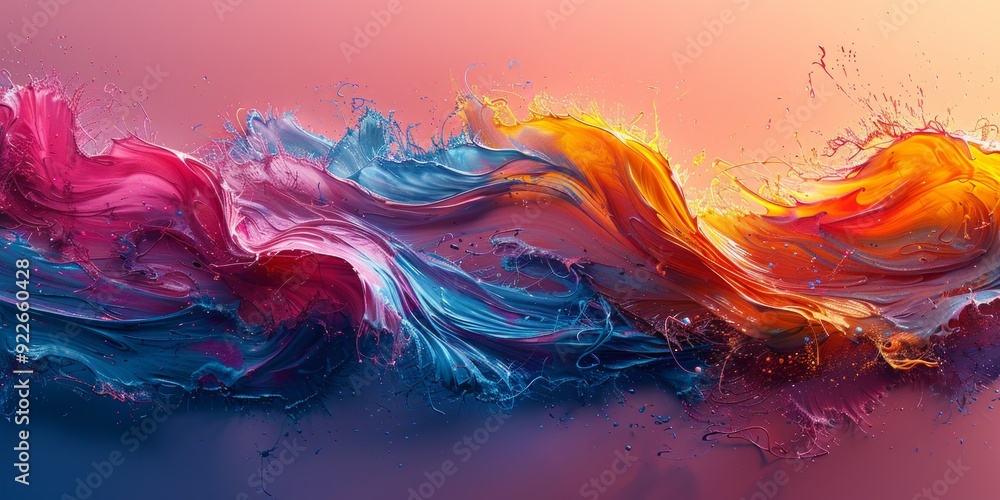 Poster abstract painting with bold brushstrokes and vibrant hues, creating a dynamic and energetic composit