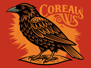 Corbeau Corbeau Corvus Oiseau Vintage Gravé sur bois
