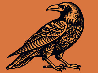 Corbeau Corbeau Corvus Oiseau Vintage Gravé sur bois
