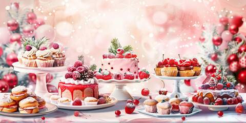 A delicious dessert table adorned with festive decorations.