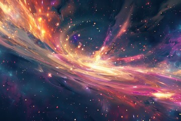 Colorful Glowing Nebula and Stars in Deep Space