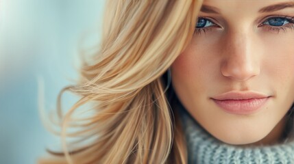 Fototapeta premium Stunning Long Wavy Hair With Soft Blonde Highlights in Natural Light