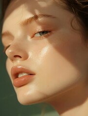 A woman with freckles and light makeup, radiating natural beauty and confidence. Generative AI