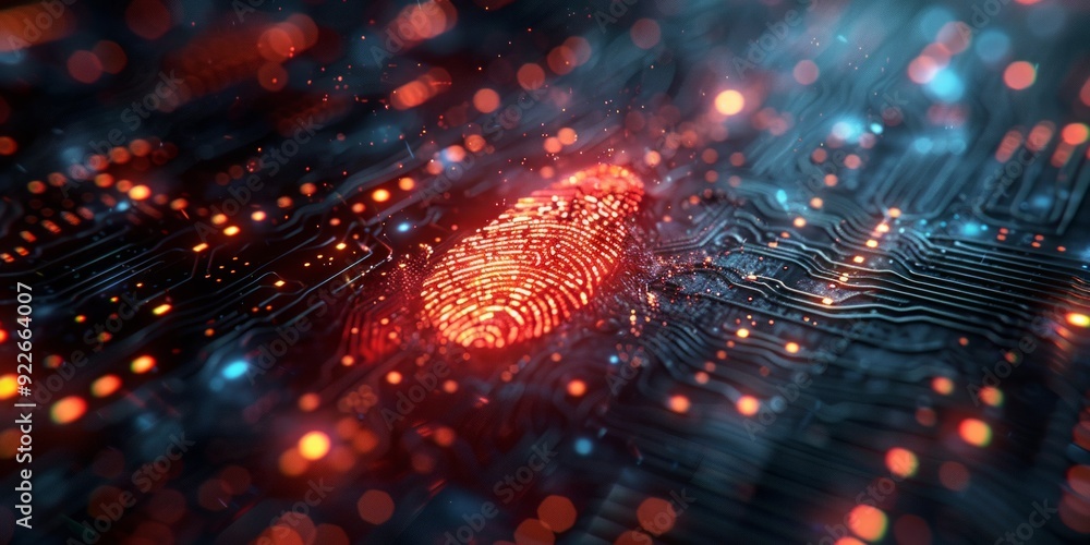 Aufkleber secure login interface with biometric fingerprint scan, safeguarding digital identity, cybersecurity