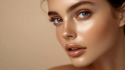 A woman showcasing a stunning face adorned with exquisite makeup. Generative AI