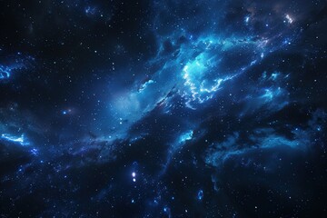 Obraz premium Glowing blue nebula and stars in the mysterious vastness of outer space