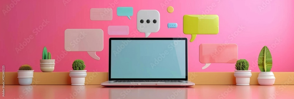 Aufkleber dynamic office environment featuring 3d photo collage-style artwork and a speech bubble cloud messag