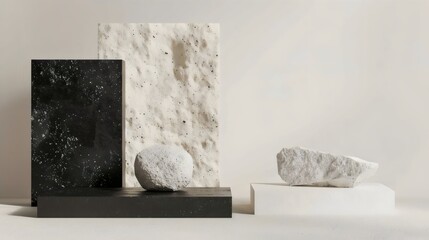 Modern Minimalist Design with Textured Stones and Geometric Shapes. Generative AI
