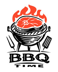 Bbq and grill banner vector illustration. Barbecue label, emblem and design element for restaurant menu