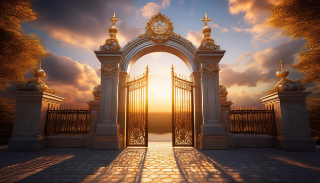 Gate of heaven, heavenly gate afterlife, death, dead, white, white yellow light sky