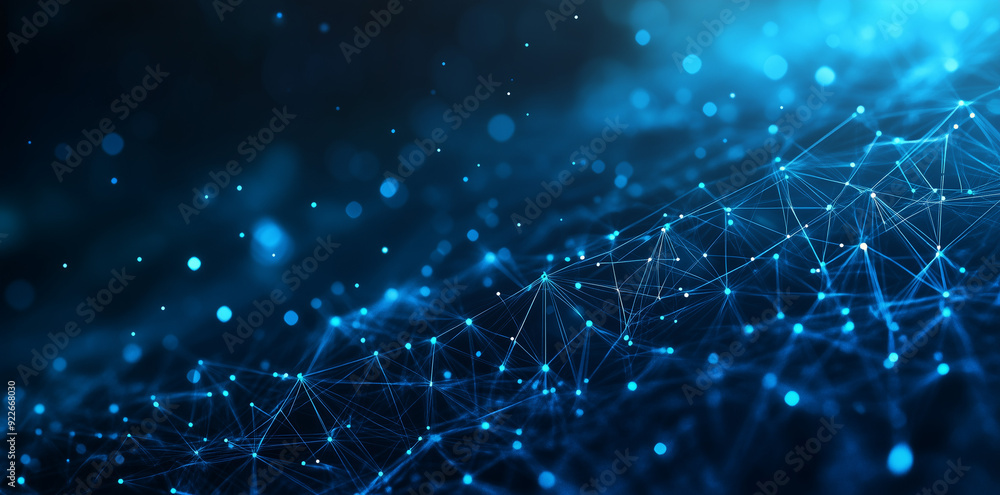 Poster artificial intelligence network. abstract image of a digital network illuminated by blue light, show