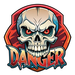 Fototapeta premium High-Quality T-Shirt Design with Skull Logo and 'DANGER' Etched Across Forehead on White Background