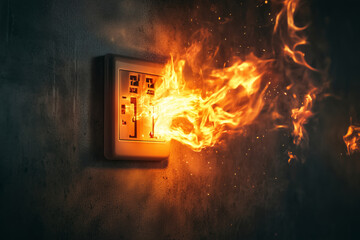 Obraz premium A fiery electrical mishap ignites sparks of chaos in a dimly lit room