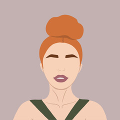 Stylish girl with red hair. Girl's face. Avatar of a young woman. Vector flat illustration