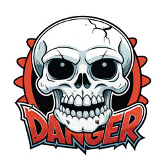Obraz premium High-Quality T-Shirt Design with Skull Logo and 'DANGER' Etched Across Forehead on White Background