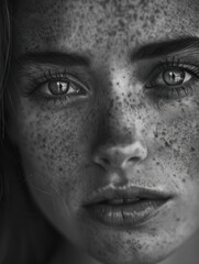 Obraz premium Close-up Portrait of a Young Woman with Freckles