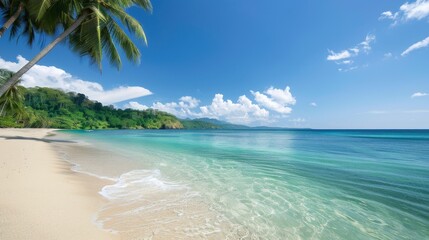 A beach scene with a straw hat and sunglasses on the sand