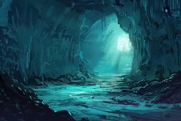 Mystical Cave Entrance with Glowing Light