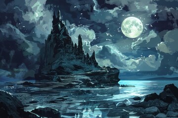 A Mystical Island Under the Full Moon