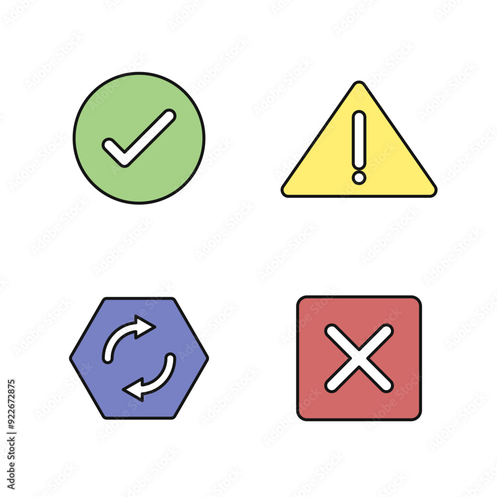Aufkleber set of vector warning signs. check mark icons vector. set of prohibition signs. circular arrows vect