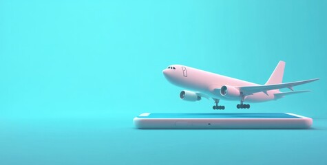 Fototapeta premium A digital illustration showcasing an airplane model on a smartphone, symbolizing modern travel technology and connectivity. Represents innovation, transportation, and digital advancements in the airli