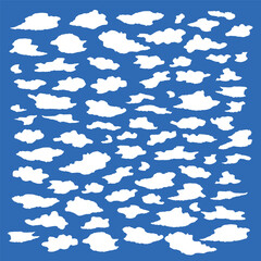 Hand drawn minimal fluffy clouds background pattern, Clean blue sky childish simple motif for textile