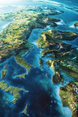 Naklejka premium Continental map with country borders. Topographical features and water bodies highlighted.