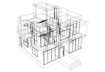 Modern house sketch 3d rendering