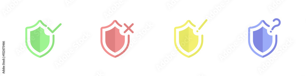 Poster set of vector shields. vector set of voting signs. a tick, a cross, an exclamation mark, a question 