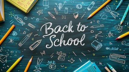 back to school text poster on chalkboard