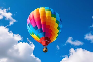 Obraz premium An image capturing colorful hot air balloons ascending into the sky, creating a whimsical and uplifting sight during a festival or adventur