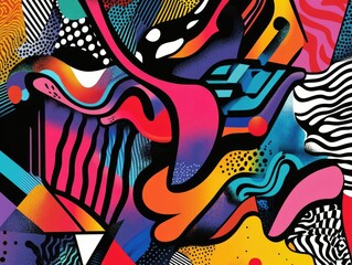 Obraz premium Vivid digital art with abstract patterns and shapes. Intense colors create a vibrant, energetic feel.