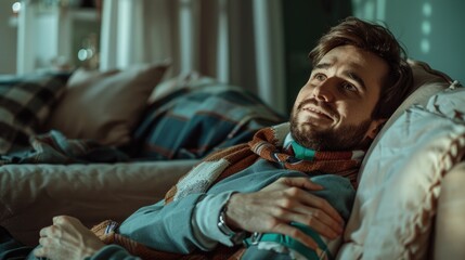 Obraz premium Resting young man in comfortable setting.