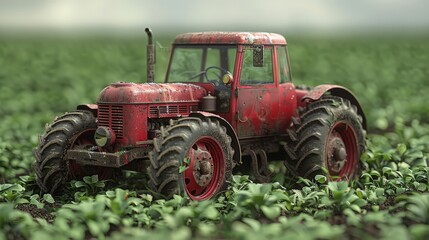 Obraz premium 3d Farm with tractor and crops isolated. Tractor harvesting on piece of farm land. Farm island, Smart farming concept design. ai generated