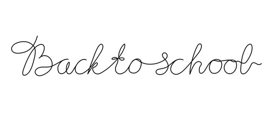 Back to school hand drawn one line drawing lettering word, phrase, quote. Line art education banner, vector illustration.