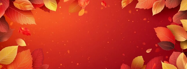 Autumn sale banner with colorful leaves on a vibrant red background