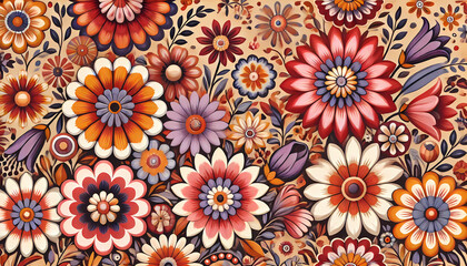 Deep Red and Coral Orange Floral Pattern