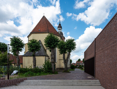 Cloppenburg, Lower Saxony, Germany, June 15, 2024 - Central church of the village and square