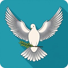 Obraz premium Simple dove flying with open wings, holding an olive branch. International Peace Day Vector illustration 