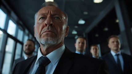 Man in suit with commanding expression.