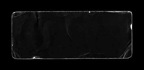Old Black Paper Peeled Sticker Label. Round Corners. Grunge Dirty Dusty Surface Distressed Isolated on Black Background. Hight Quality.