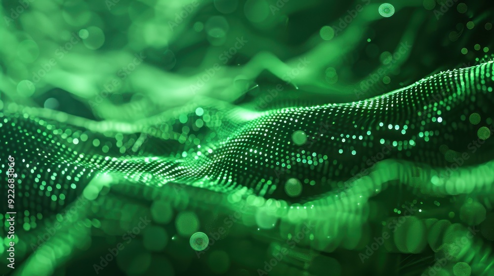 Aufkleber abstract green digital landscape with wave-like patterns and glowing dots in a futuristic, digital-t