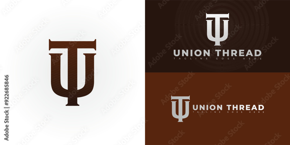Poster abstract initial letter ut or tu in brown color isolated on multiple background colors. the logo is 