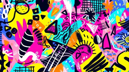 Vibrant Street Art Collage with Eyes and Abstract Elements
